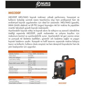 Nuriş MIG200F MIG/MAG İnverter Gazaltı Kaynak Makinası