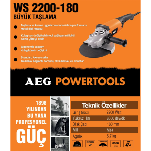 AEG WS 2200-180 2200 W 180 mm Büyük Taşlama Makinesi