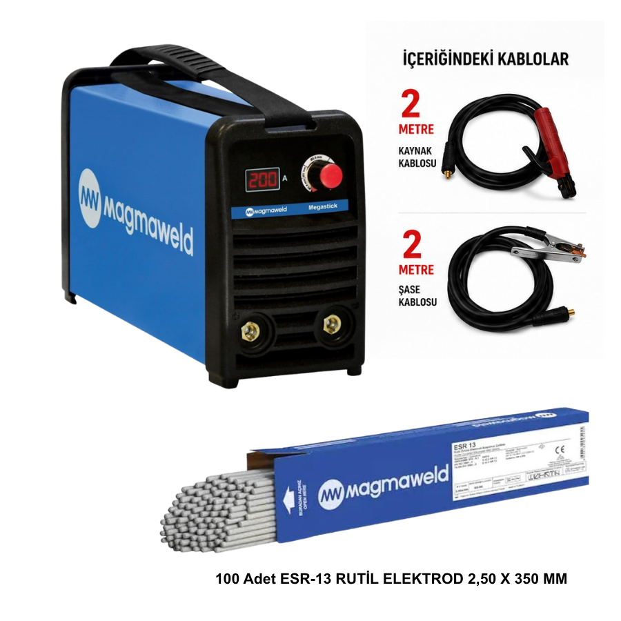 Magmaweld Megastick 200 Amper Kaynak Makinesi + 100 Adet 2.50x350 mm Elektrod