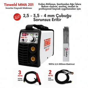 Tieweld MMA 201 İnverter Kaynak Makinası + 1 Paket 100'LÜ 2,5X350MM Elektrod