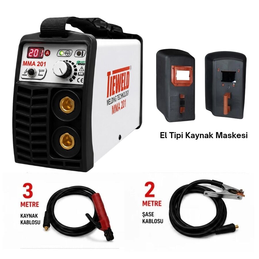 Tieweld MMA 201 İnverter Kaynak Makinası + El Kaynak Maskesi Cam Dahil