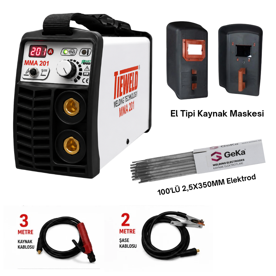 Tieweld MMA 201 İnverter Kaynak Makinası + El Kaynak Maskesi + 100 Adet 2.50x350mm Elektrod